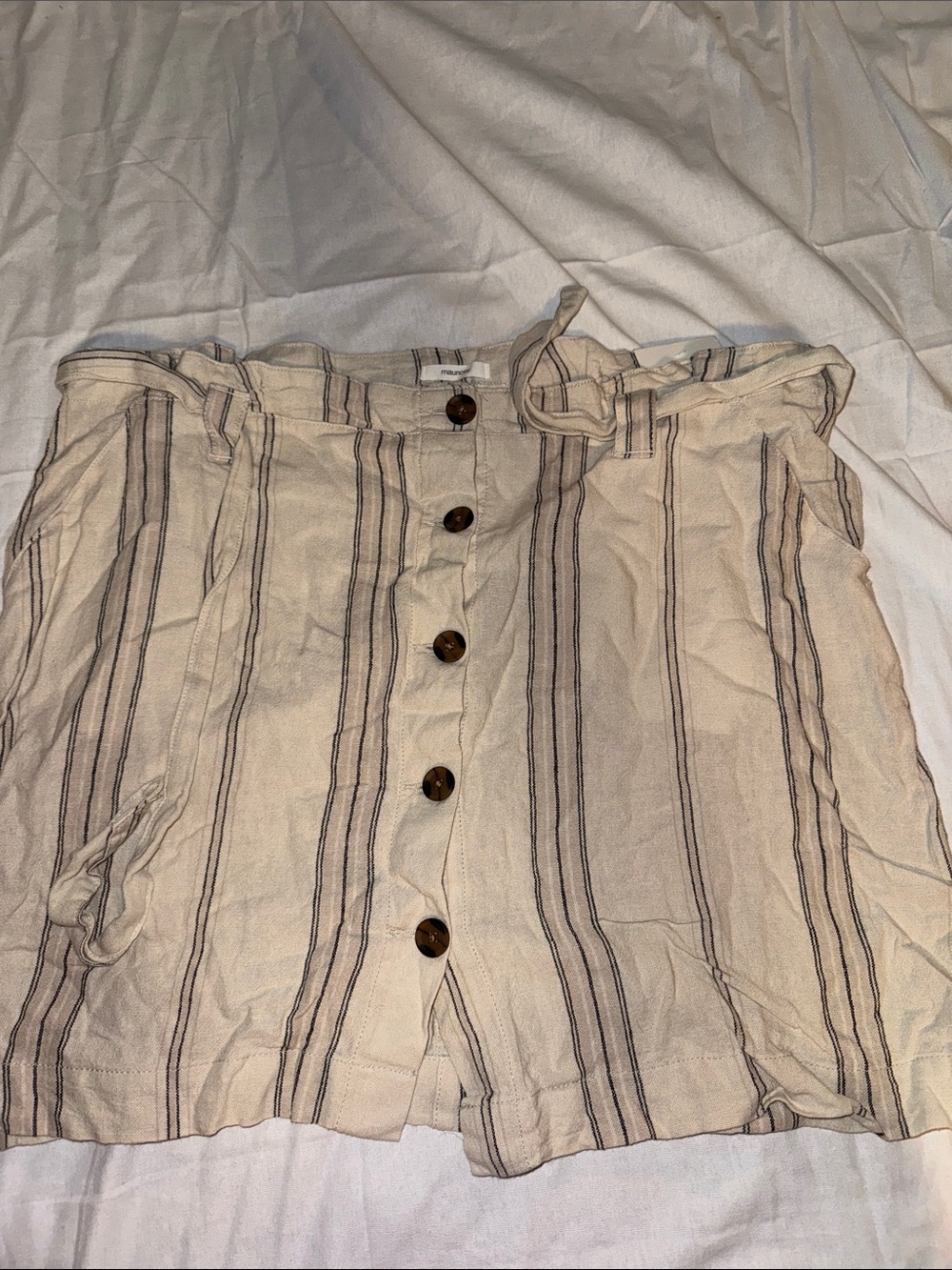 Maurices Beige Striped Button-Front Mini Skirt